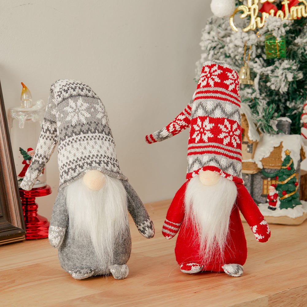 Set of 2 Christmas Gnome Dolls Red and Grey Festive Home Decorations