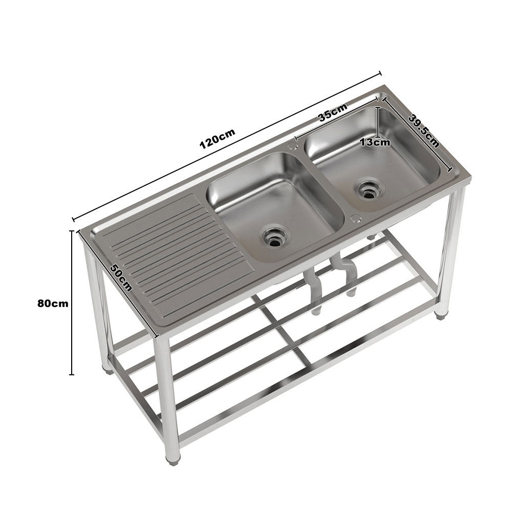 Stainless Steel 2 Compartment Commercial Sink with Drainboard