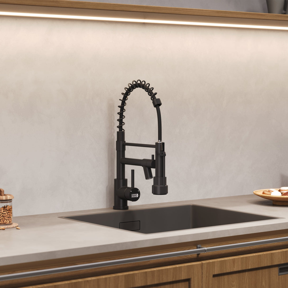 Black Stainless Steel Kitchen Faucet with Pull Down Spring Spout