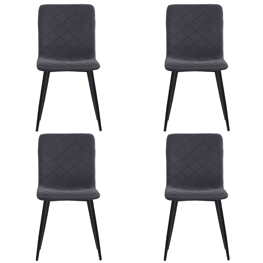 Set of 4 Padded Matte Velvet Accent Dining Chairs, Grey