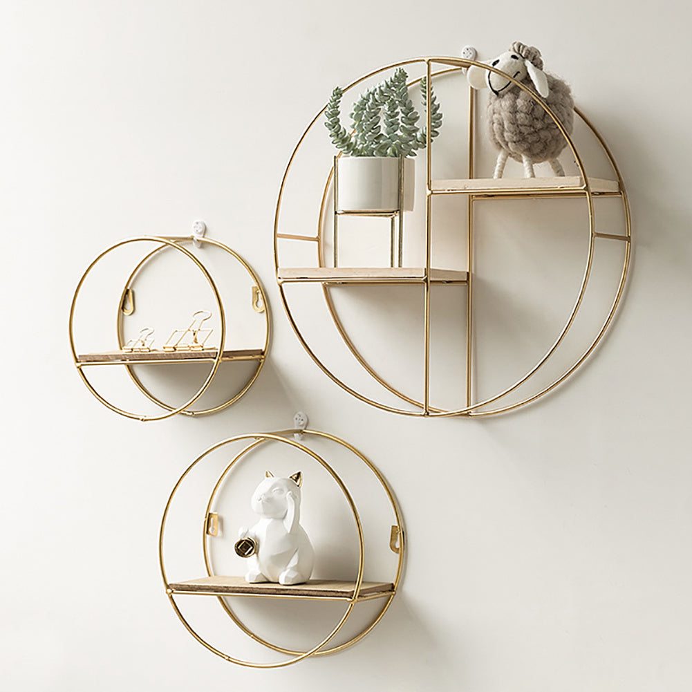 20cm Gold Metal Round Floating Wall Shelf Space Saving Decor