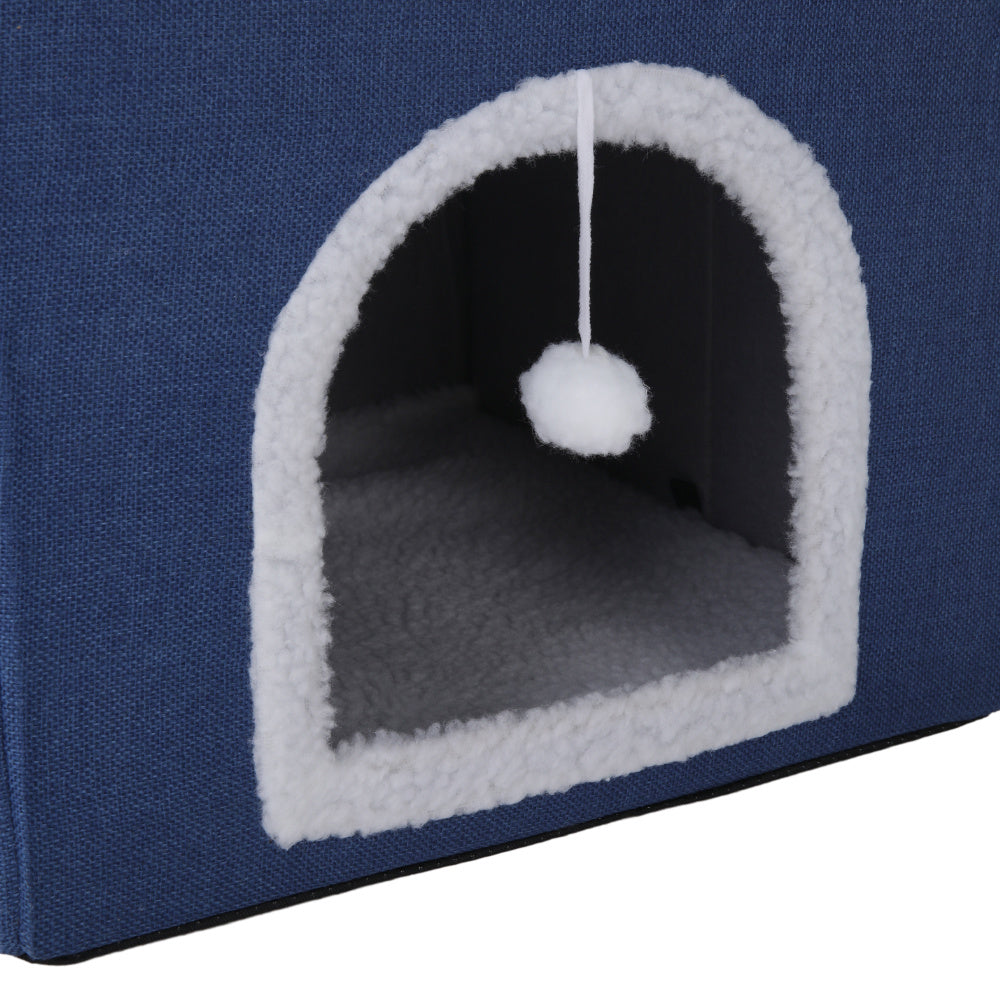 Navy Foldable Multifunctional Cat Bed with Scratching Pad