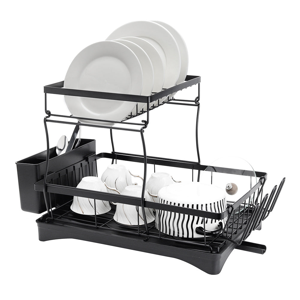 Black Dish Rack with Utensil Holder and Glass Holder