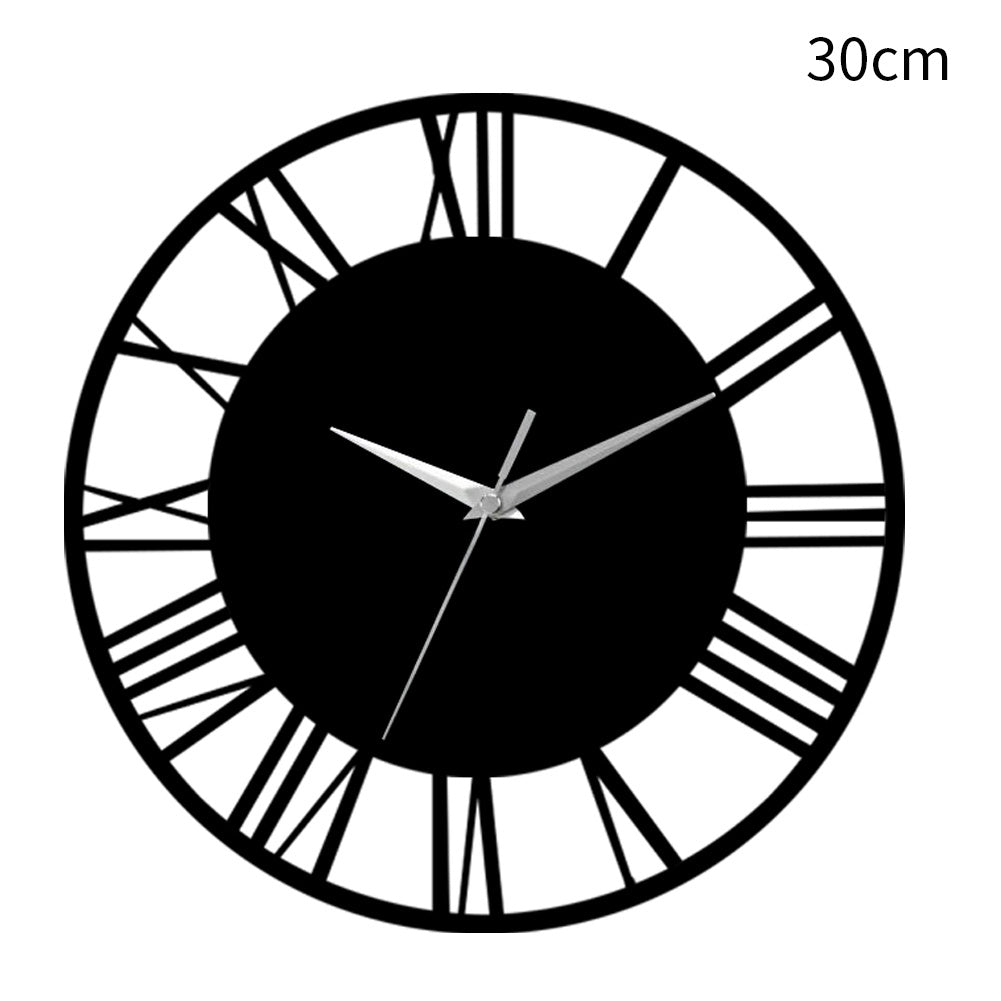 30CM Large Elegant Roman Numerals Open Round Wall Clock, Black and Silver