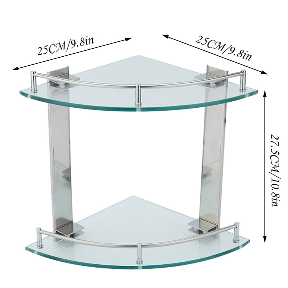 2 Tier Glass Corner Floating Storage Shelf Bathroom Shower Organizer