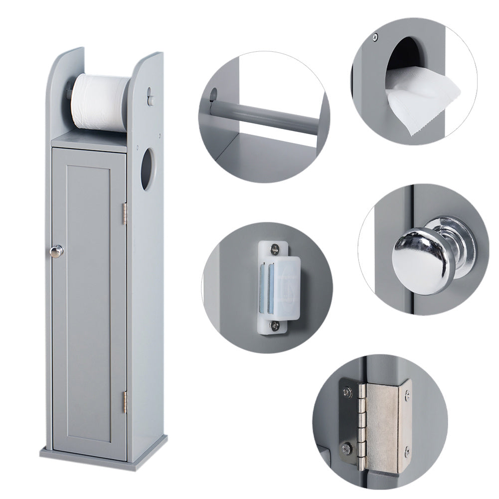 Wooden Free Standing Toilet Tissue Roll Holder, Grey