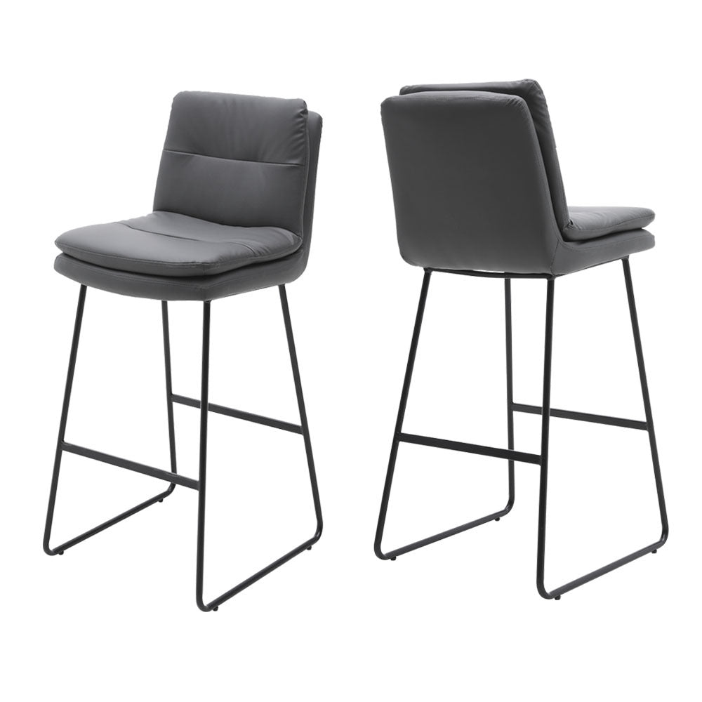 2Pcs Modern Faux Leather Breakfast Bar Stools,Grey