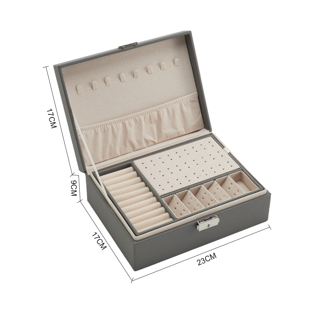 Lockable Double Tier Faux Leather Jewellery Organizer