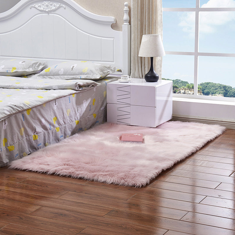 Rectangle Faux Fur Sheepskin Floor Rug, Pink 70x120CM