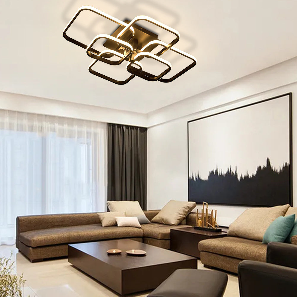 Modern Square LED Ceiling Lamp Chandelier Light, Black Frame-6 Head Dimmable