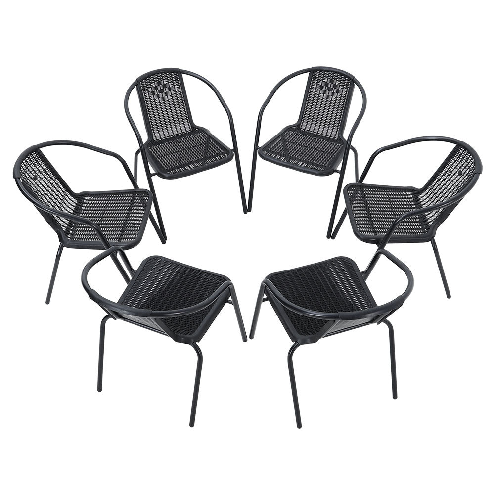 Set of 6 Black Garden Patio Metal Wicker Chairs