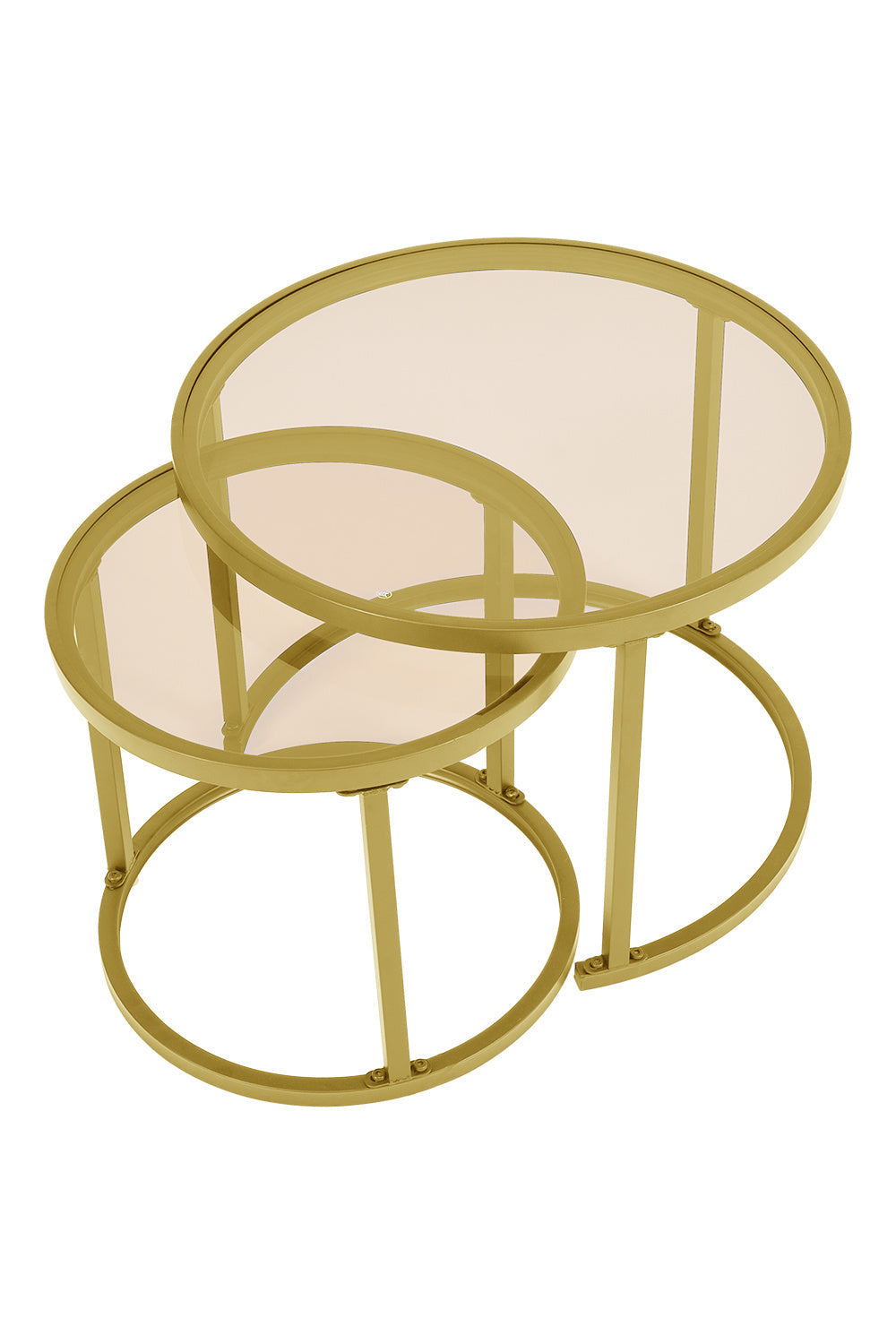 Set of 2 Gold Glass Round Nesting Coffee Table