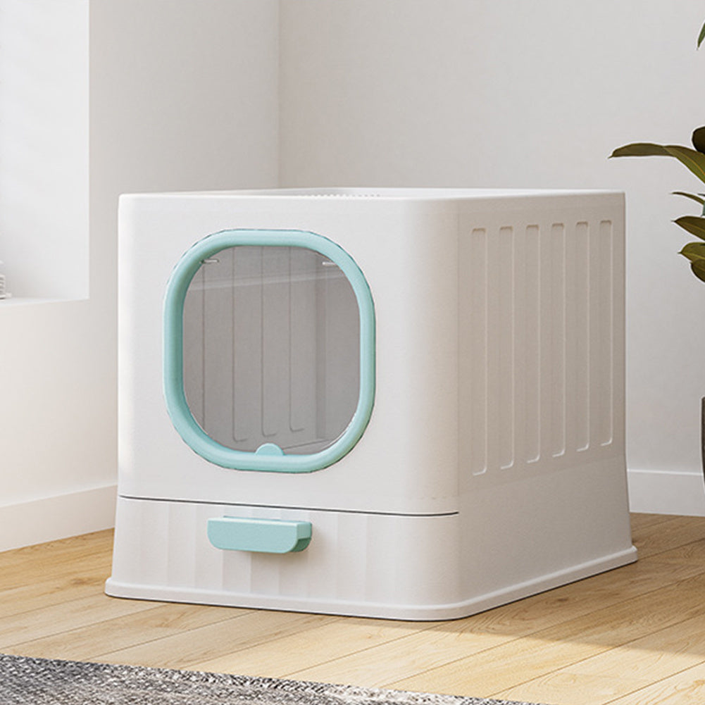 Blue Enclosed Folding Cat Litter Box Toilet with Scoop