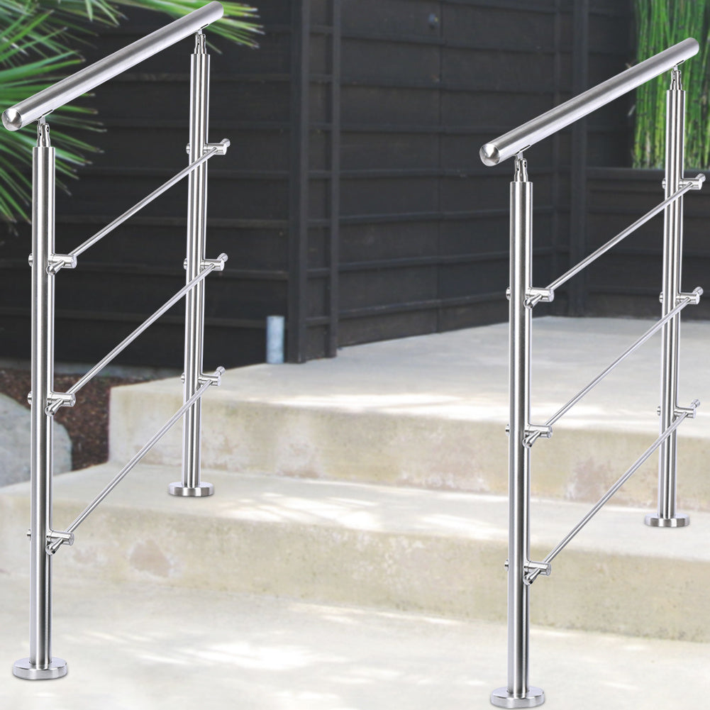 80CM Handrail Stainless Steel Balustrade with 3 Crossbars Stair Rails