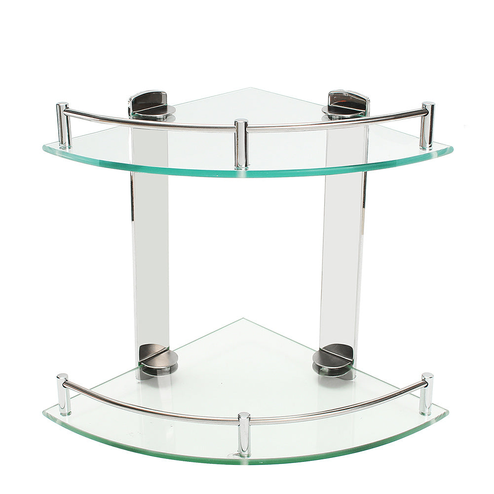 2 Tier Glass Corner Floating Storage Shelf Bathroom Shower Organizer