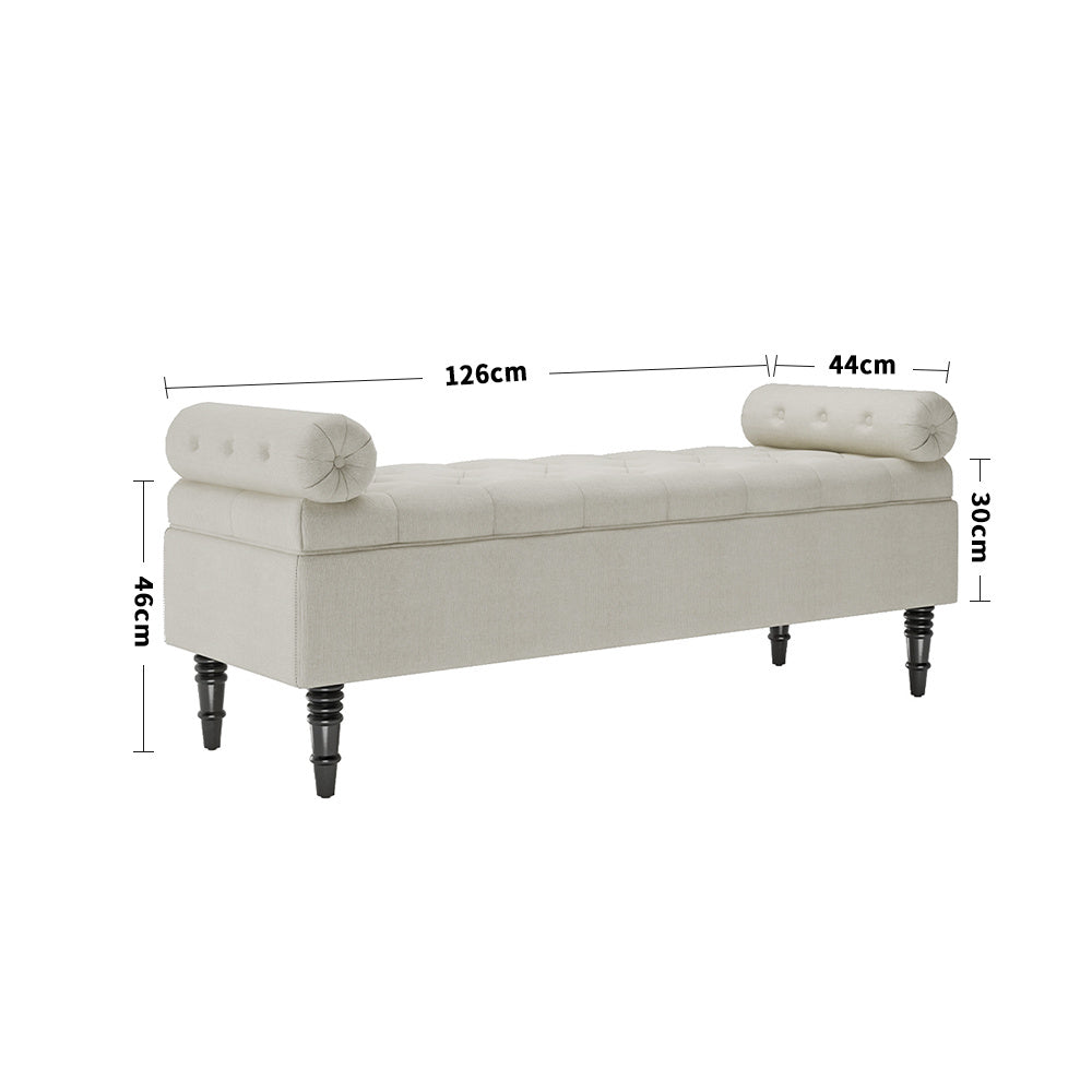 Beige Flip Top Storage Bench with Side Arms