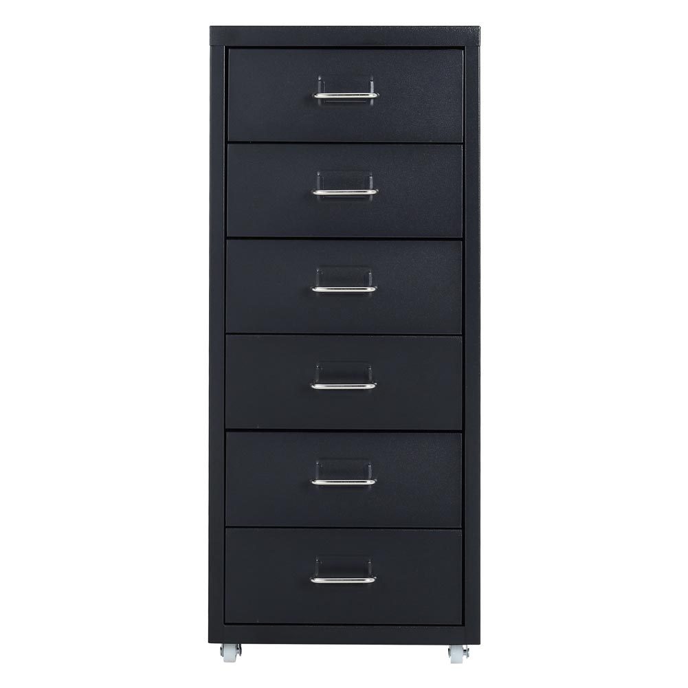 Office Rolling File Cabinet with 6 Drawers Shelf and Wheels, Black