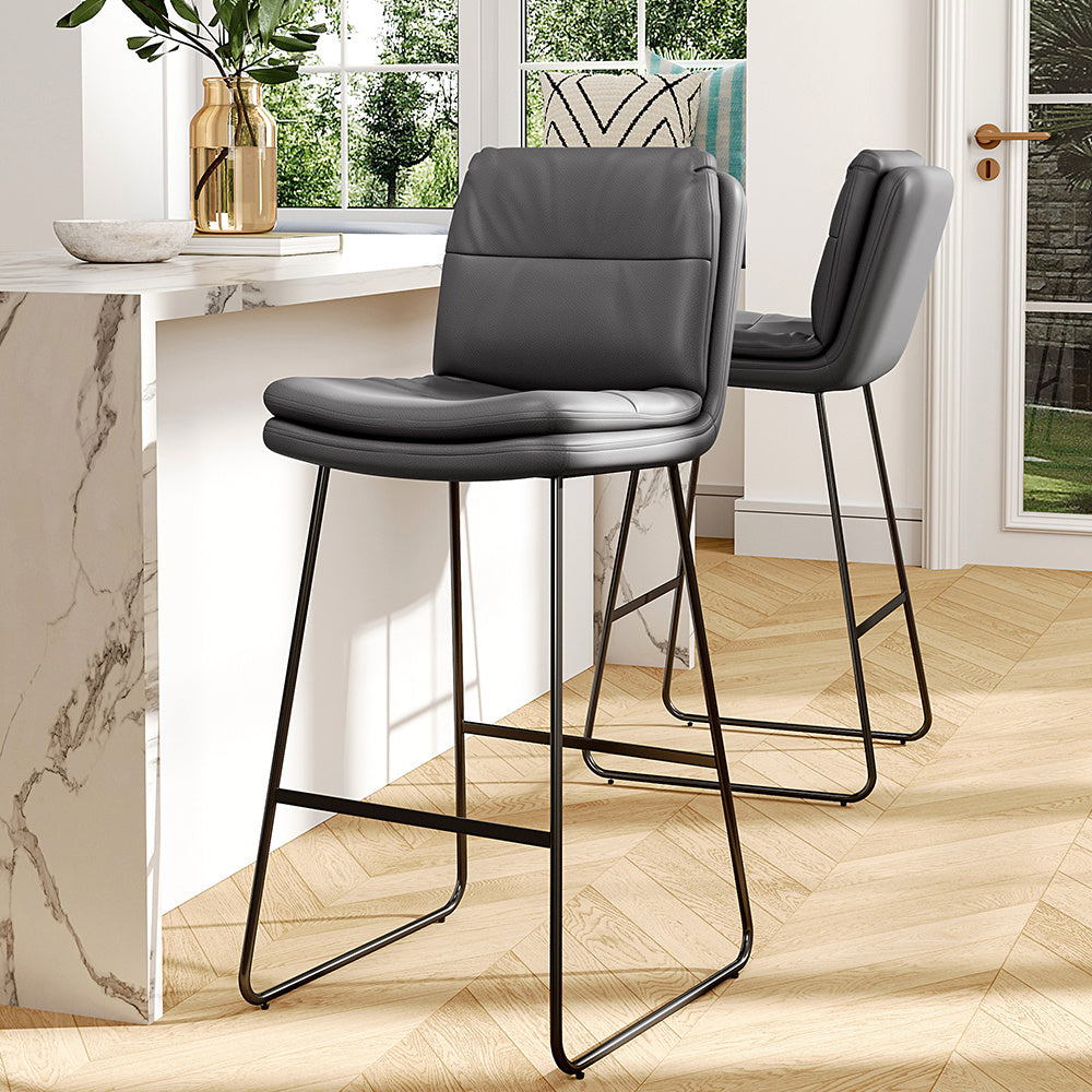 2Pcs Modern Faux Leather Breakfast Bar Stools,Grey