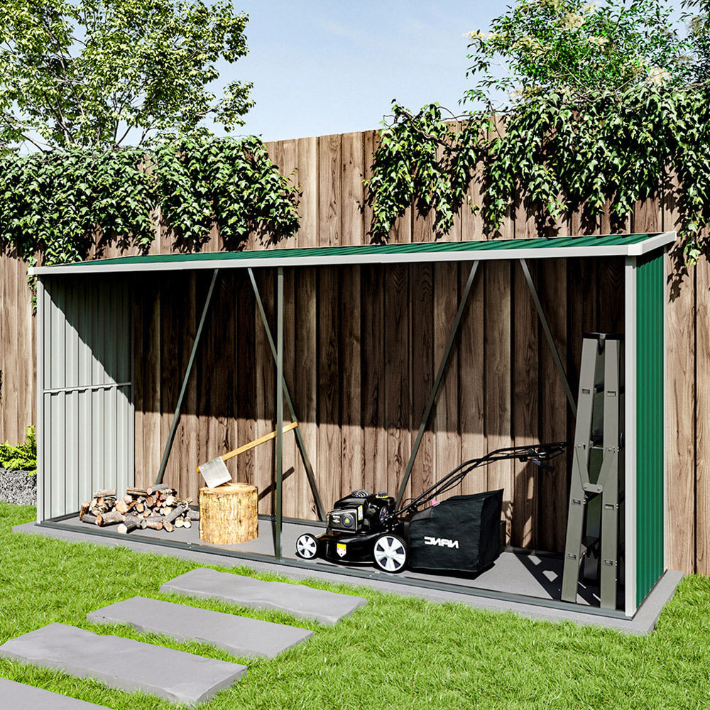Green Zinc Steel Firewood Log Storage Shed