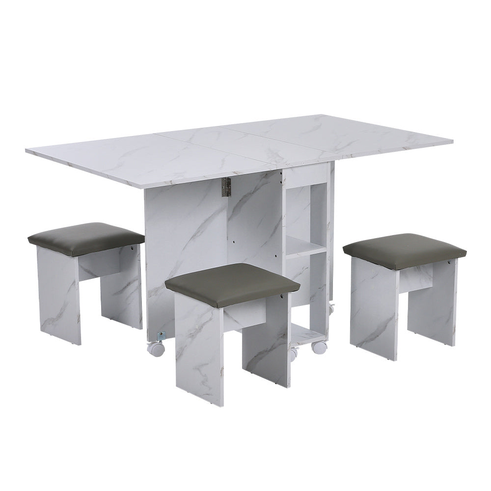White Versatile Extendable Dining Table Set with Storage Shelves