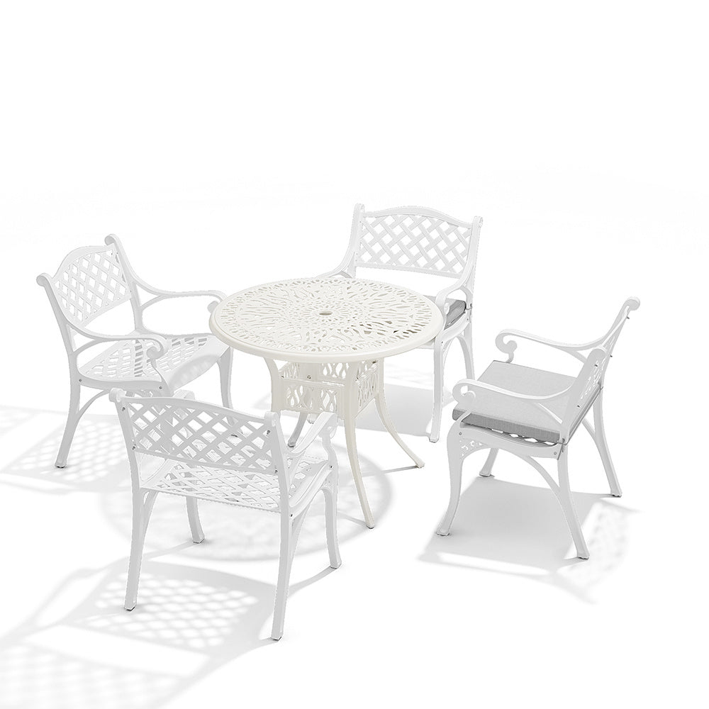 White Set of 5 Retro Garden Cast Aluminum Table Set