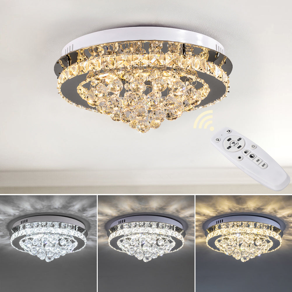 Modern Round LED Ceiling Light Crystal Lamp, 40CM Dimmable