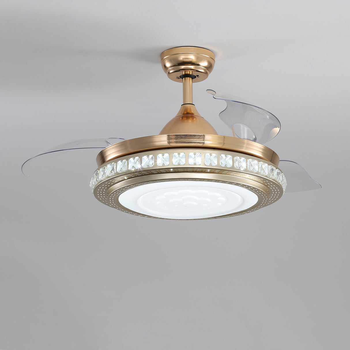 42 Inch Ceiling Fan Blade Light+Remote Control, Golden