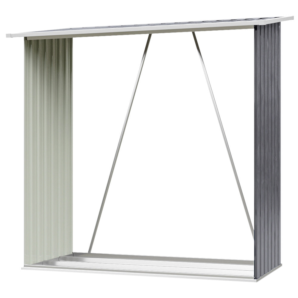 Garden Outdoor Grey Metal Firewood Log Storage Shed