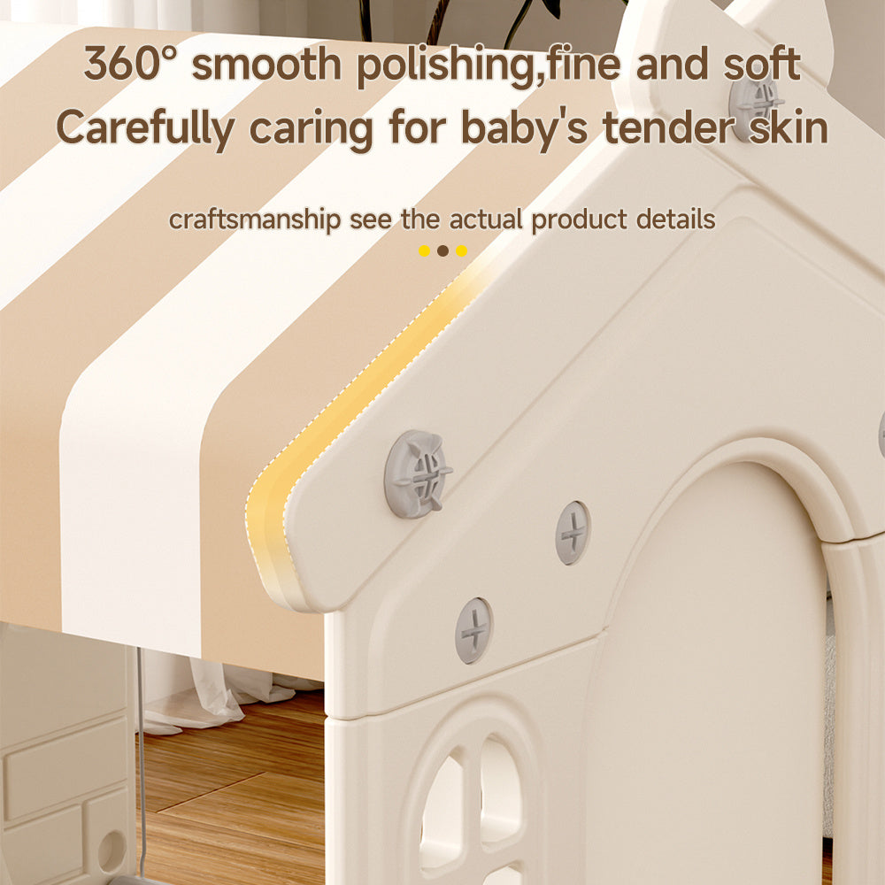 Coffee Plastic Kids Playhouse Portable Game Cottage with Curtain