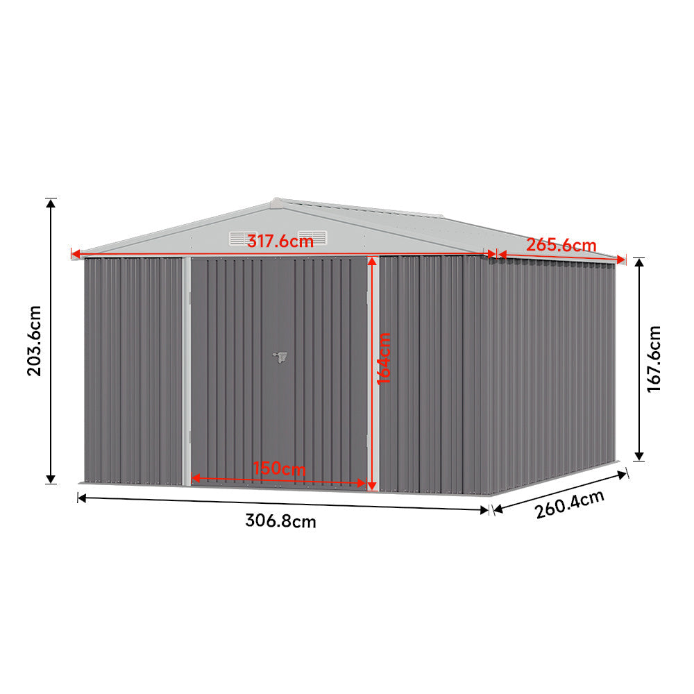 Grey 265.6cm Outdoor Garden Metal Storage Shed