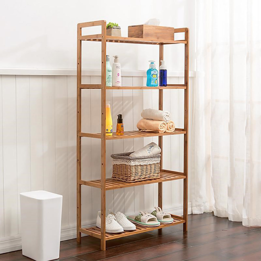 5 Tier Wood Bamboo Tiered Bookshelf Rustic Storage Plant Stand