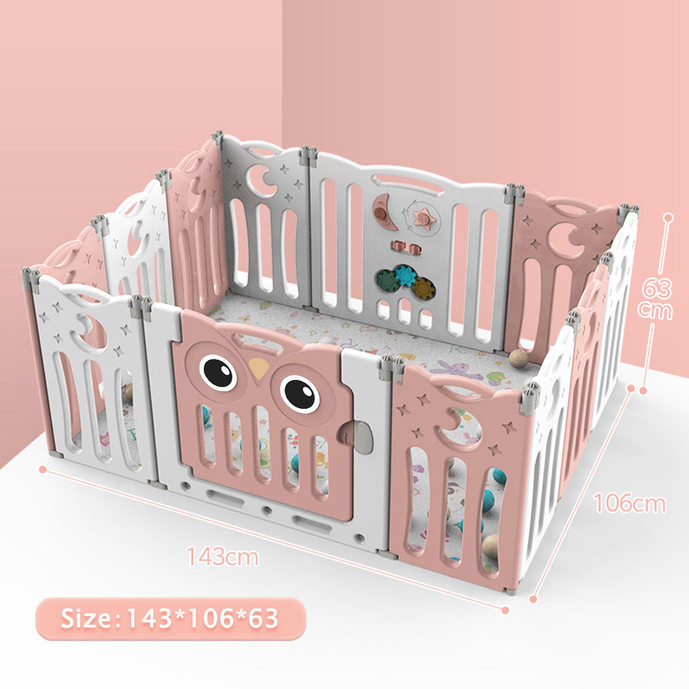 Kids Child Playpen Foldable Safety Gate Fence with Lock Pink 12 Panels