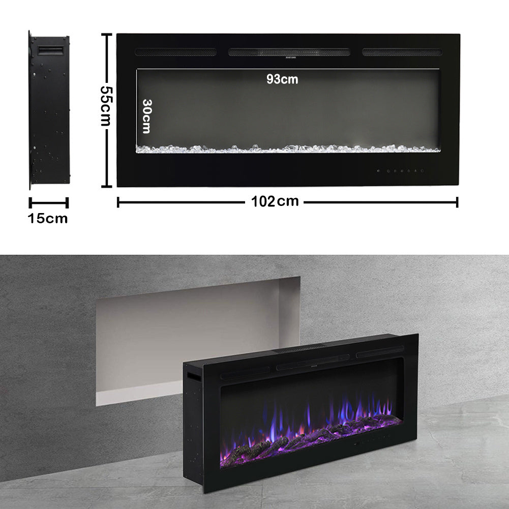 40 Inch LED Electric Fireplace Wall Mounted Wall Insert Heater 9 Flame Colours