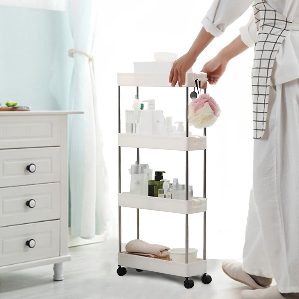 4 Tier Slim Slide Out Bathroom Storage Holder with Hook