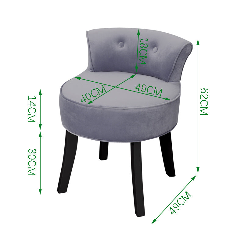 Velvet Buttoned Vanity Stool with Plush Seat and Curved Backrest