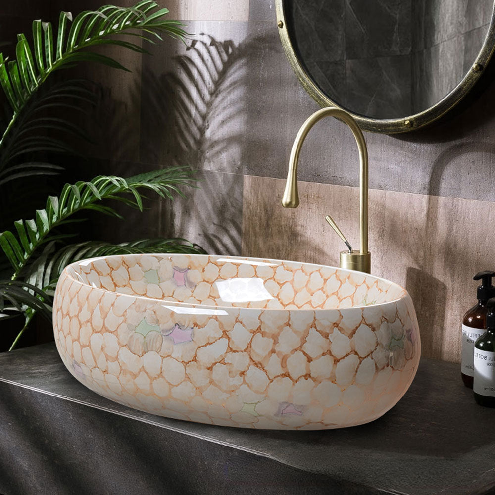 Modern Above Counter Oval Marble Bathroom Vessel Sink
