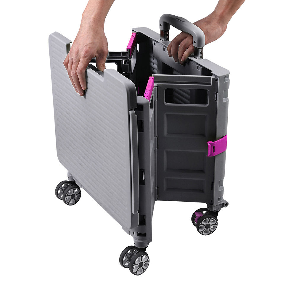 Grey 55L Collapsible Rolling Utility Crate with Magnetic Lid and Adjustable Handle