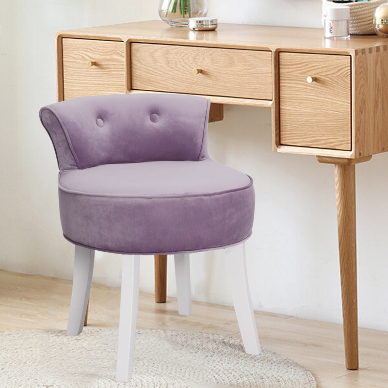 Velvet Buttoned Vanity Padded Stool, Purple