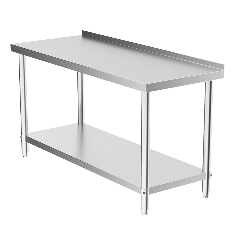 150CM Stainless Steel Kitchen Working Table with Lower Layer and Backsplash