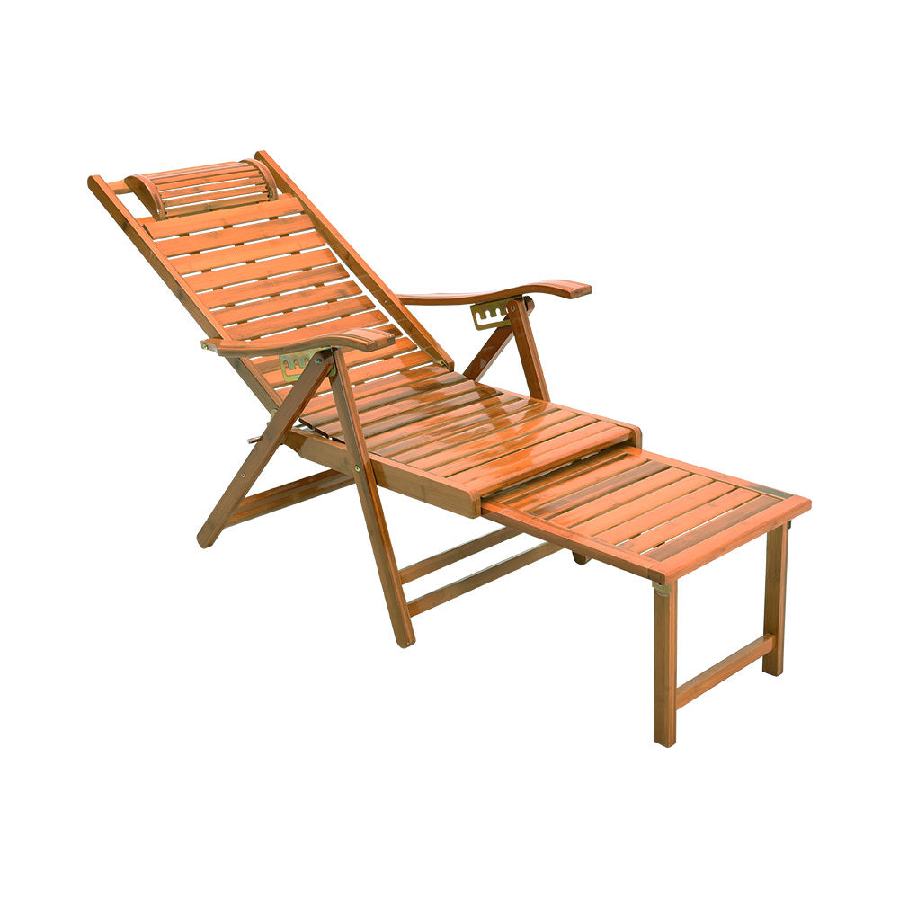 Bamboo Foldable Recliner Lounge Chair with Retractable Footrest