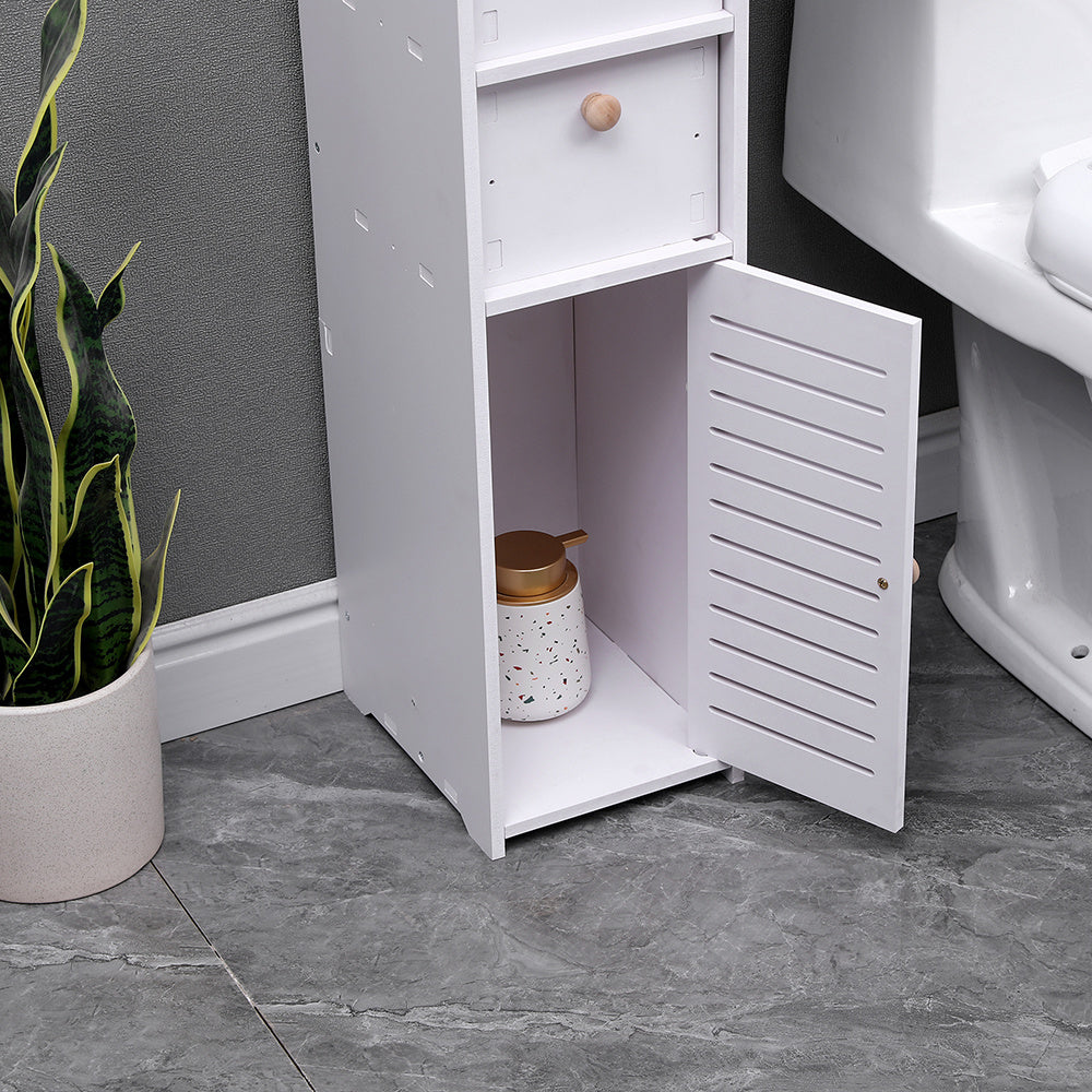 White 118cm H Freestanding Wooden Tall Bathroom Cabinet