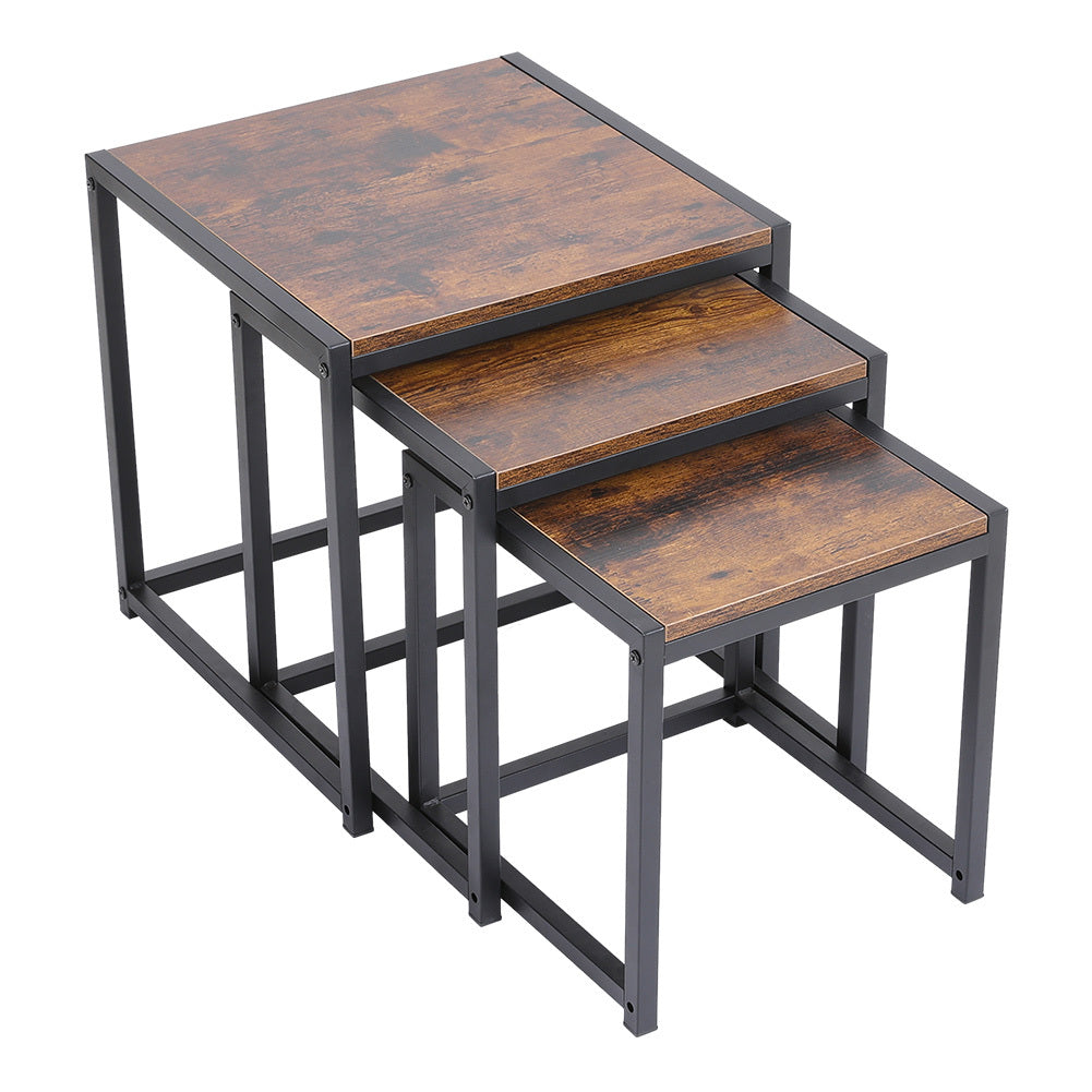 Industrial Style Set of 3 Square Nesting Side Tables