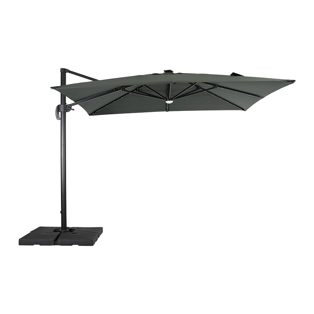 3M Dark Grey Roma Tilting Aluminium Square Cantilever Parasol with Solar Powered LED Lights