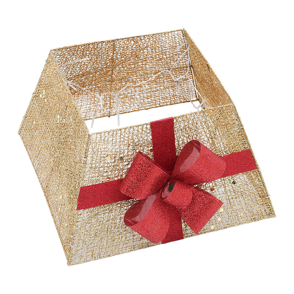 Square Christmas Tree Skirt with Bow Tie,Gold