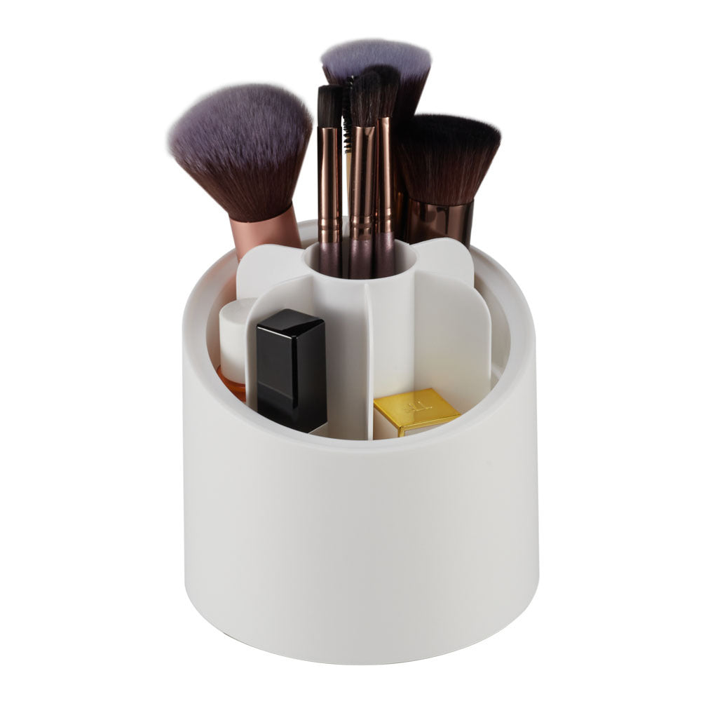White Plastic Rotating Makeup Brush Cylinder Case