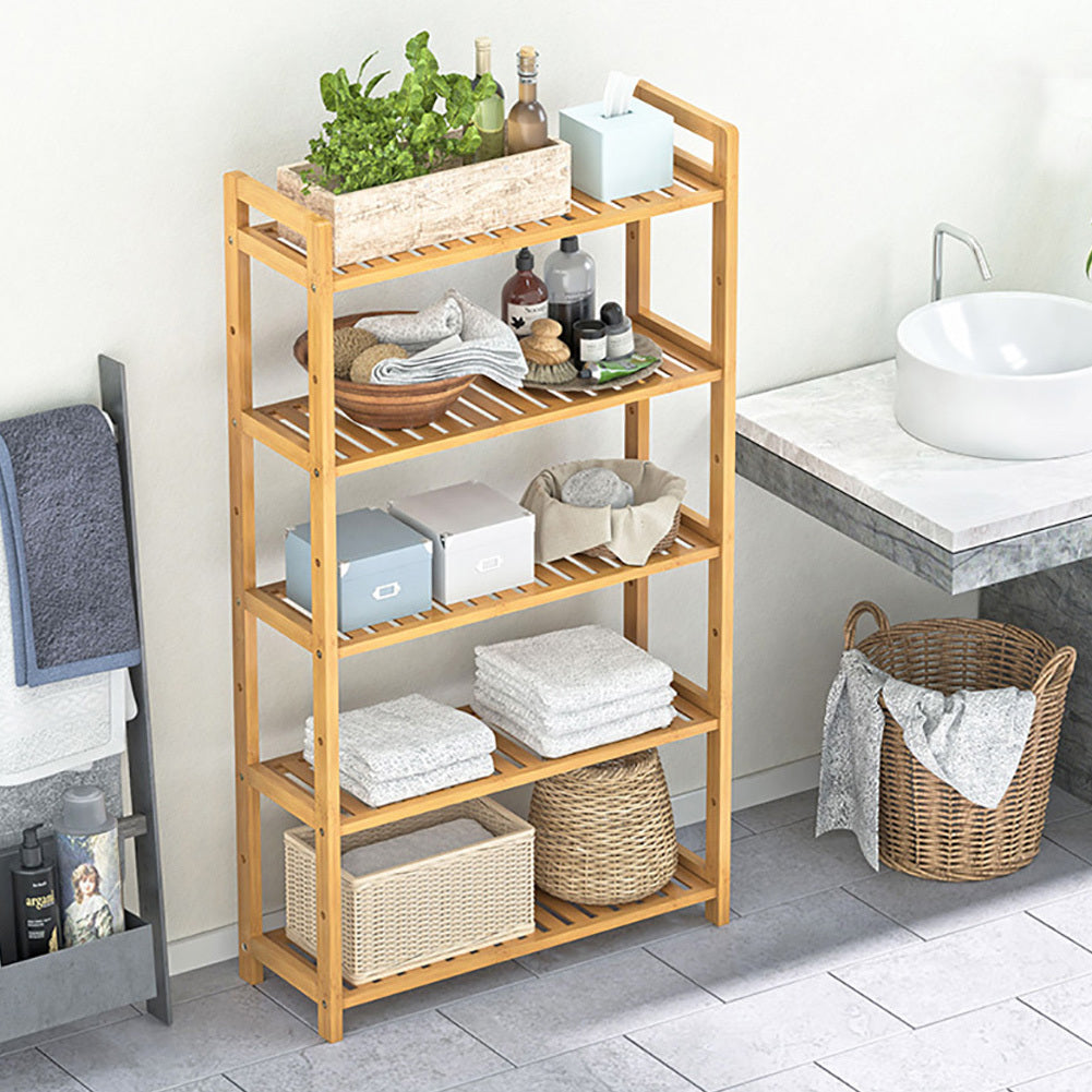 5 Tier Wood Bamboo Tiered Bookshelf Rustic Storage Plant Stand
