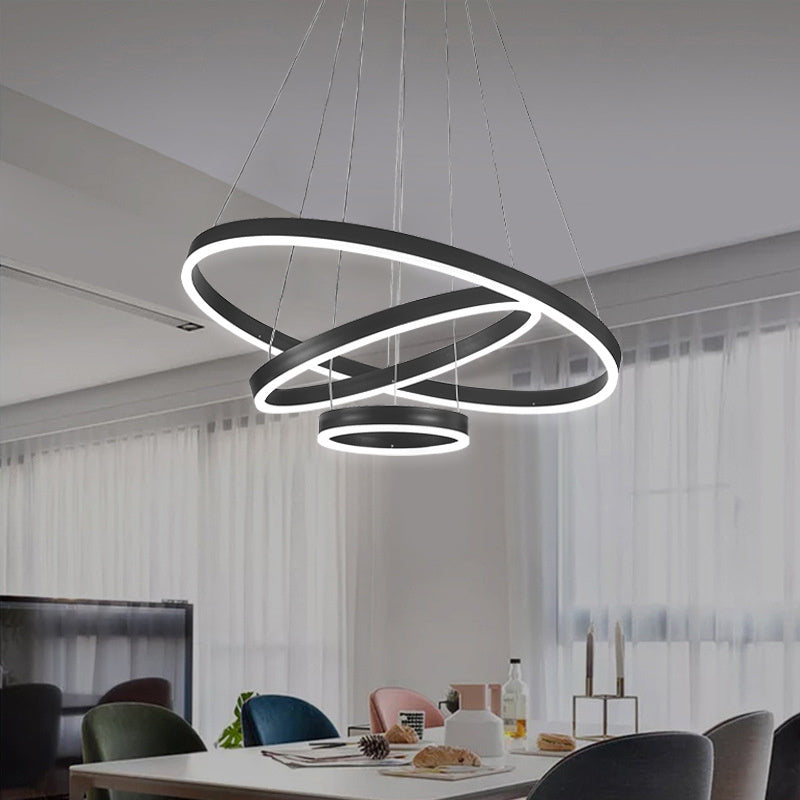 Modern 3 Ring Aluminum Round Hanging LED Pendant White Light