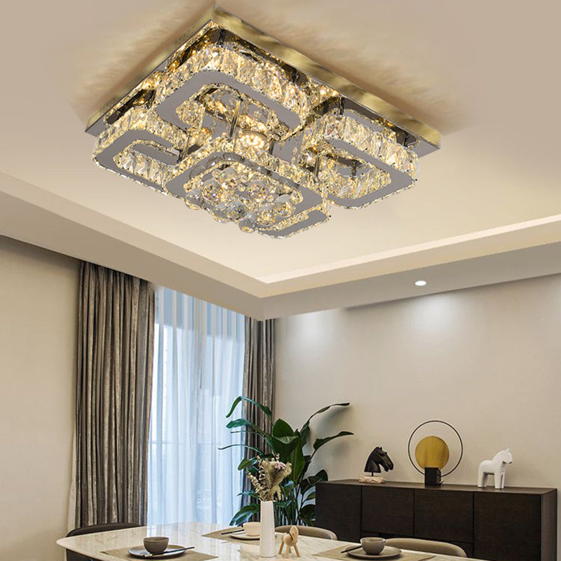 50CM Square LED Crystal Pendant Ceiling Light, Dimmable Light