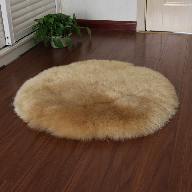 Khaki Round Soft Shaggy Polyester Indoor Decor Carpet Diameter 90cm