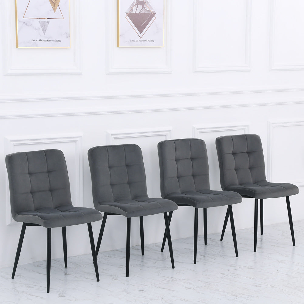 Set of 4 Matte Velvet Padded Dining Chairs Dark Grey